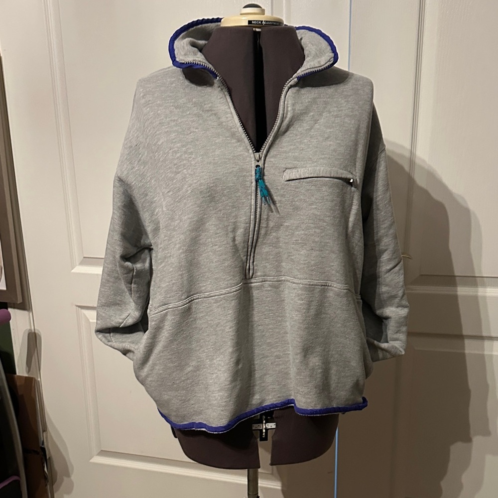 liz & co. Heather Gray Hoodie with Royal Blue Accents